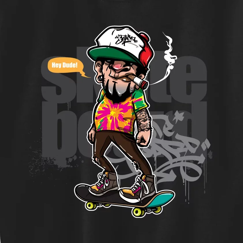 Hipster Riding Skateboard Kids Sweatshirt