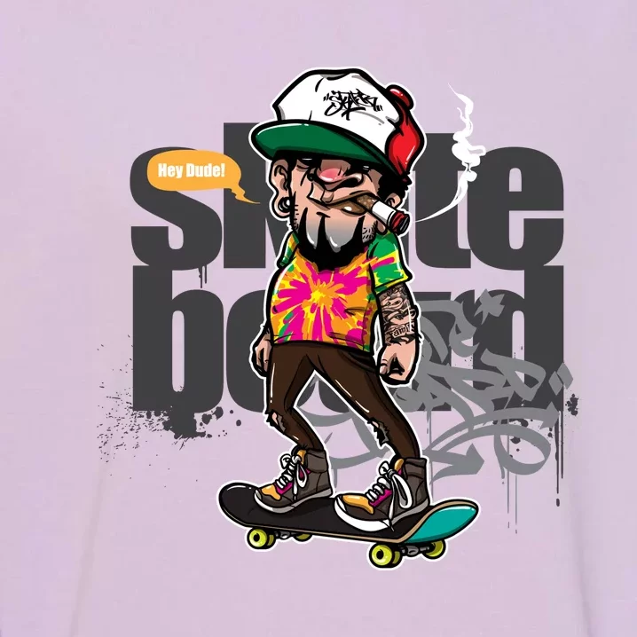 Hipster Riding Skateboard Garment-Dyed Sweatshirt