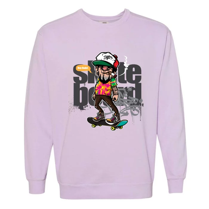 Hipster Riding Skateboard Garment-Dyed Sweatshirt