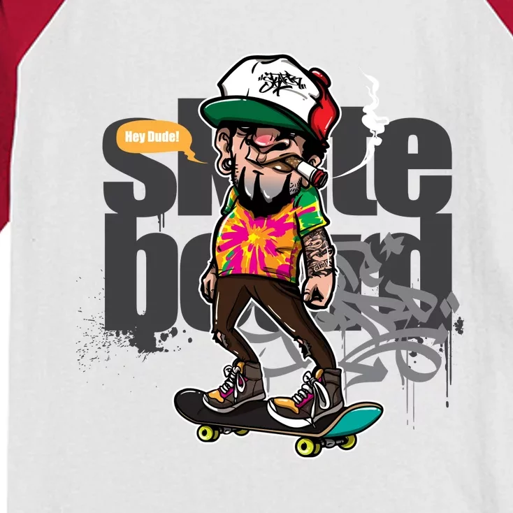 Hipster Riding Skateboard Kids Colorblock Raglan Jersey