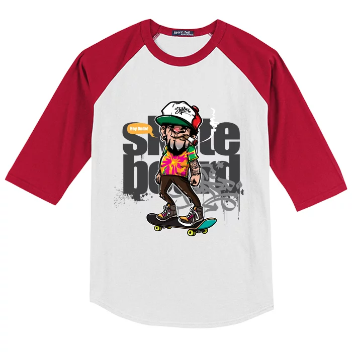 Hipster Riding Skateboard Kids Colorblock Raglan Jersey