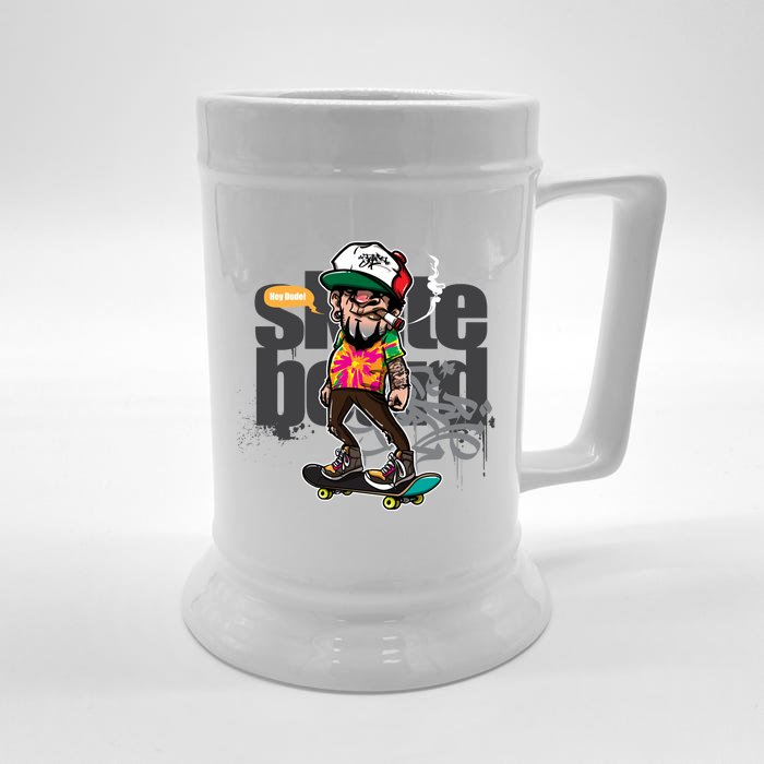 Hipster Riding Skateboard Front & Back Beer Stein