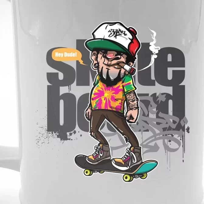 Hipster Riding Skateboard Front & Back Beer Stein