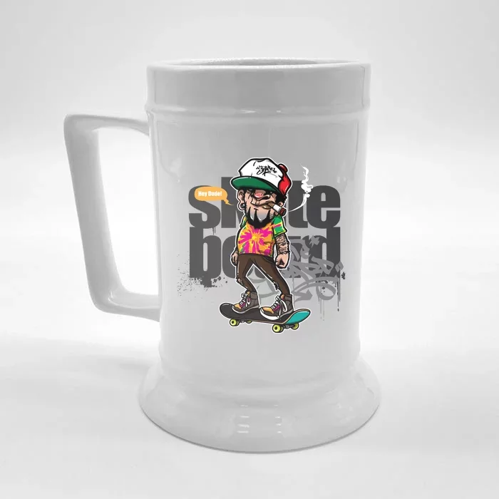 Hipster Riding Skateboard Front & Back Beer Stein