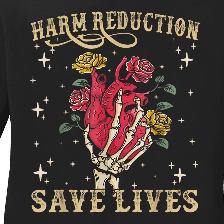 Harm Reduction Save Lives Skeleton Ladies Long Sleeve Shirt