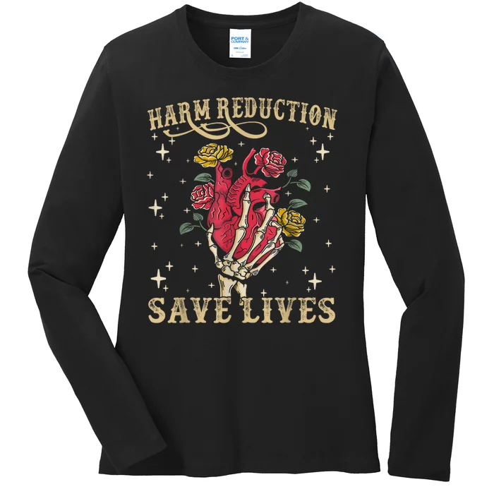 Harm Reduction Save Lives Skeleton Ladies Long Sleeve Shirt