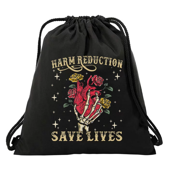 Harm Reduction Save Lives Skeleton Drawstring Bag