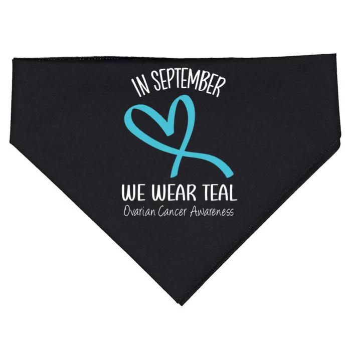 Heart Ribbon September We Wear Teal Ovarian Cancer Awareness USA-Made Doggie Bandana