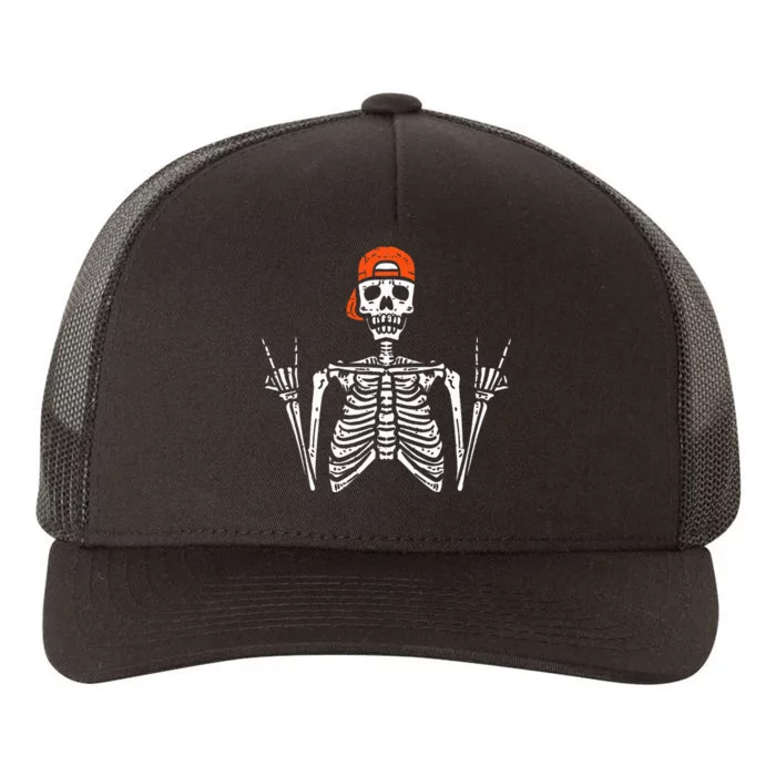 Halloween Rocker Skeleton Rock Hand Skater Cool Yupoong Adult 5-Panel Trucker Hat