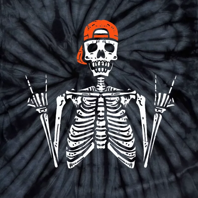 Halloween Rocker Skeleton Rock Hand Skater Cool Tie-Dye T-Shirt