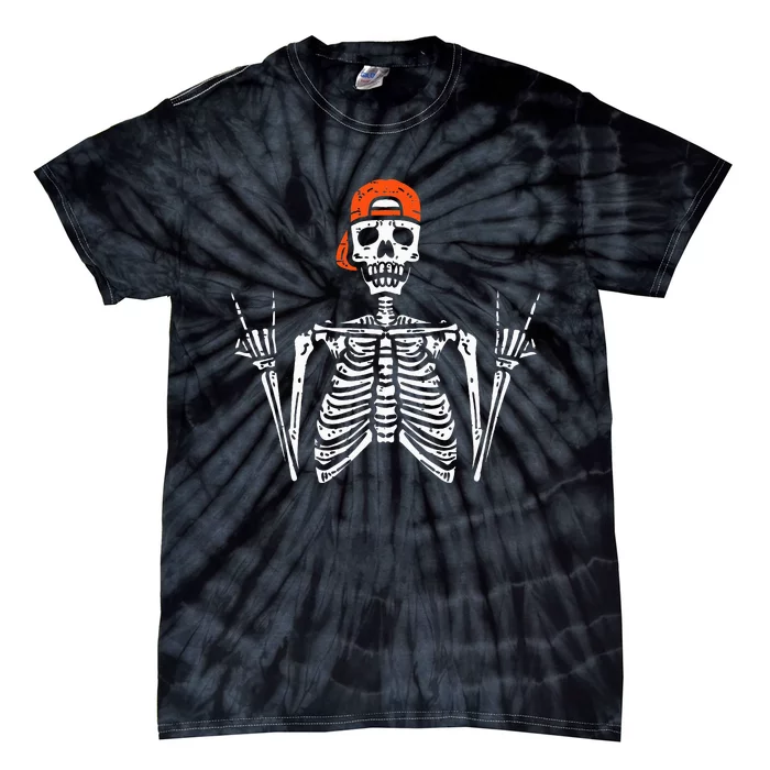 Halloween Rocker Skeleton Rock Hand Skater Cool Tie-Dye T-Shirt