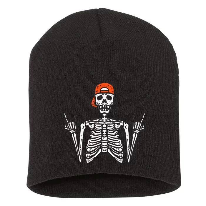 Halloween Rocker Skeleton Rock Hand Skater Cool Short Acrylic Beanie