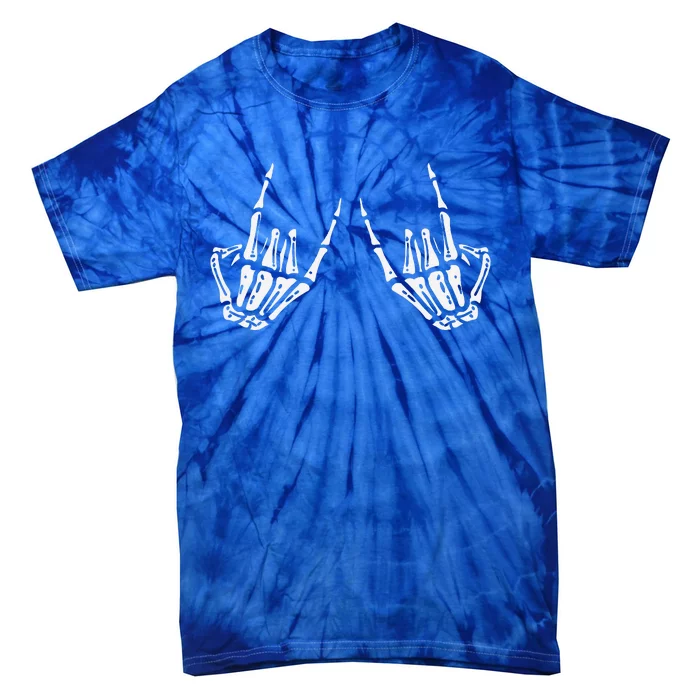 Halloween Rocker Skeleton Rock Hand On Skater Tie-Dye T-Shirt