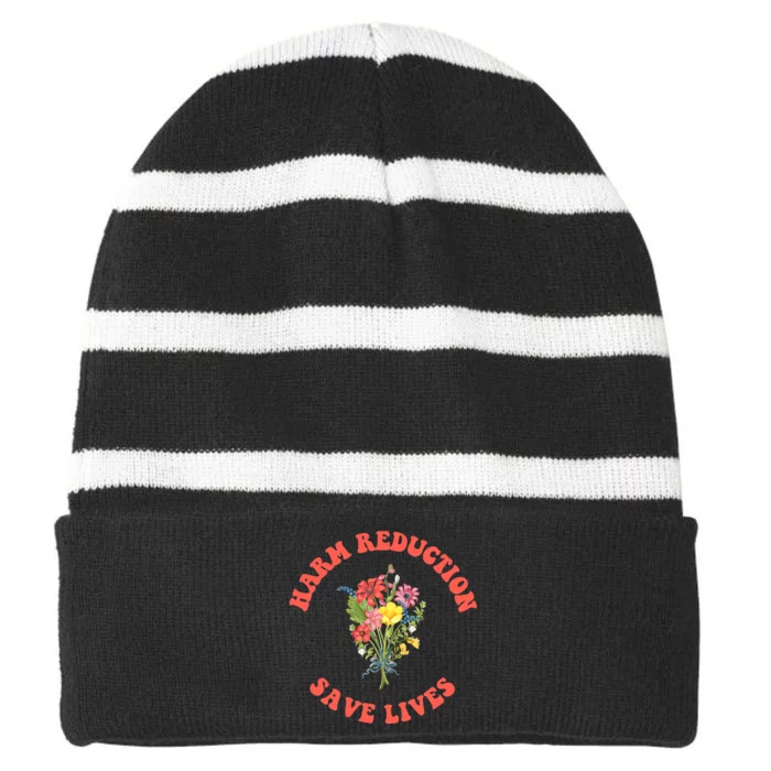 Harm Reduction Save Lives Floral Trending Gift Striped Beanie with Solid Band