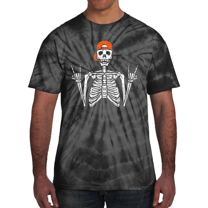 Halloween Rocker Skeleton Rock Hand Skater Cool Boy Tie-Dye T-Shirt