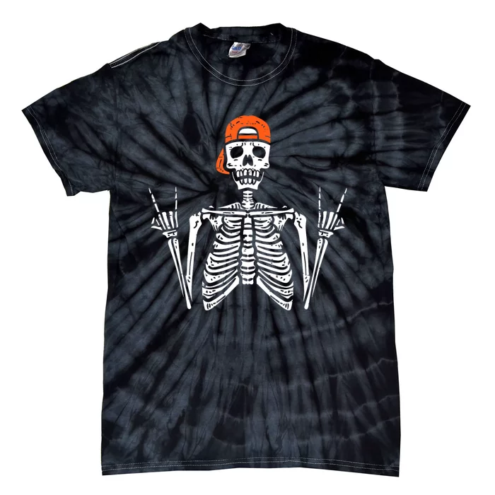 Halloween Rocker Skeleton Rock Hand Skater Cool Boy Tie-Dye T-Shirt