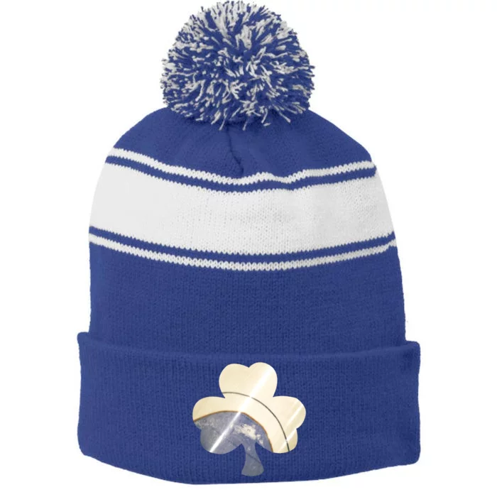 Hockey Rink Shamrock St Patricks Clover Sports Fan Athlete Gift Stripe Pom Pom Beanie