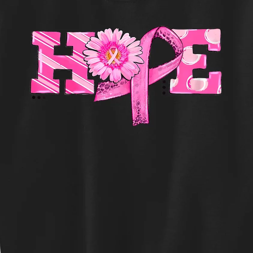 Hope Ribbon Sunflower Warrior Breast Cancer Awareness Gift Kids Sweatshirt