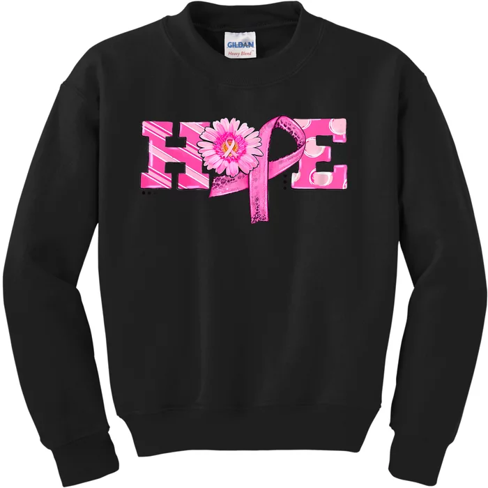 Hope Ribbon Sunflower Warrior Breast Cancer Awareness Gift Kids Sweatshirt