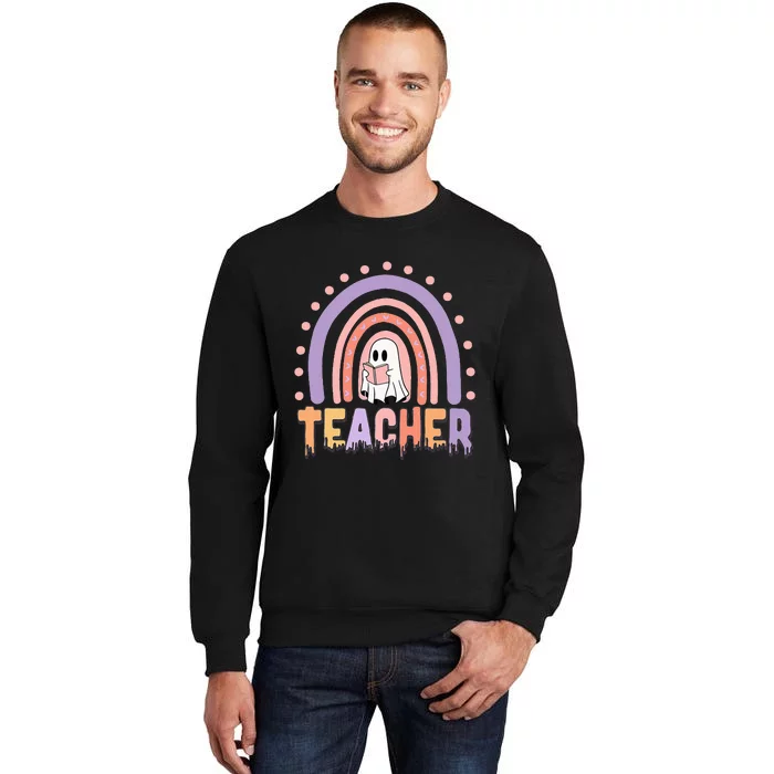 Halloween Rainbow Teacher Reading Ghost Sweatshirt