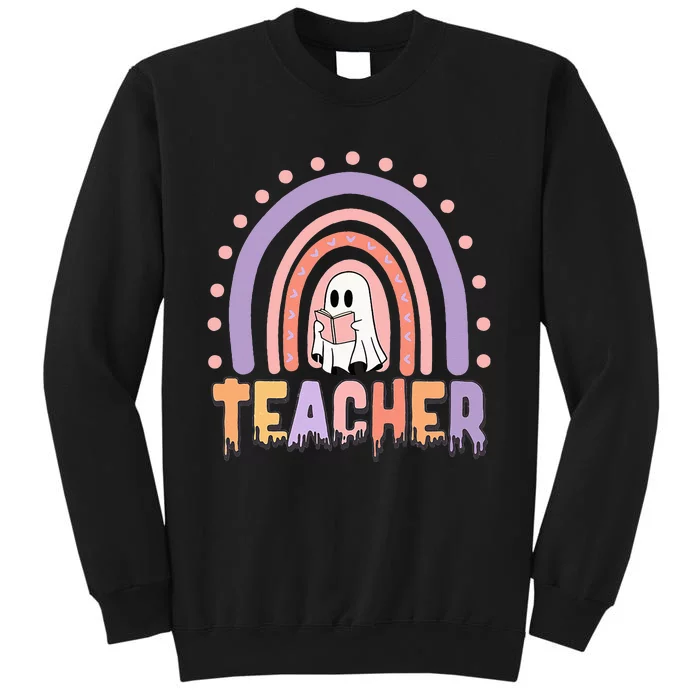 Halloween Rainbow Teacher Reading Ghost Sweatshirt