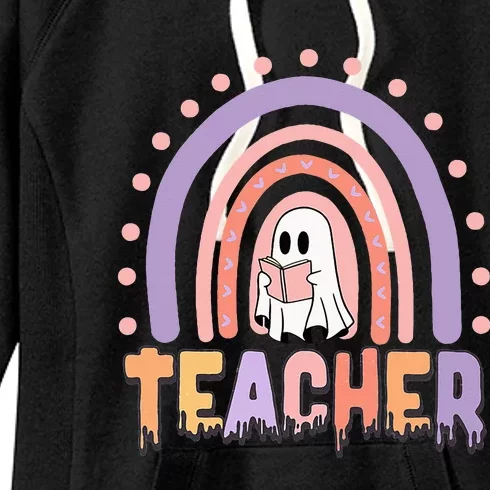 Halloween Rainbow Teacher Reading Ghost Women's Fleece Hoodie