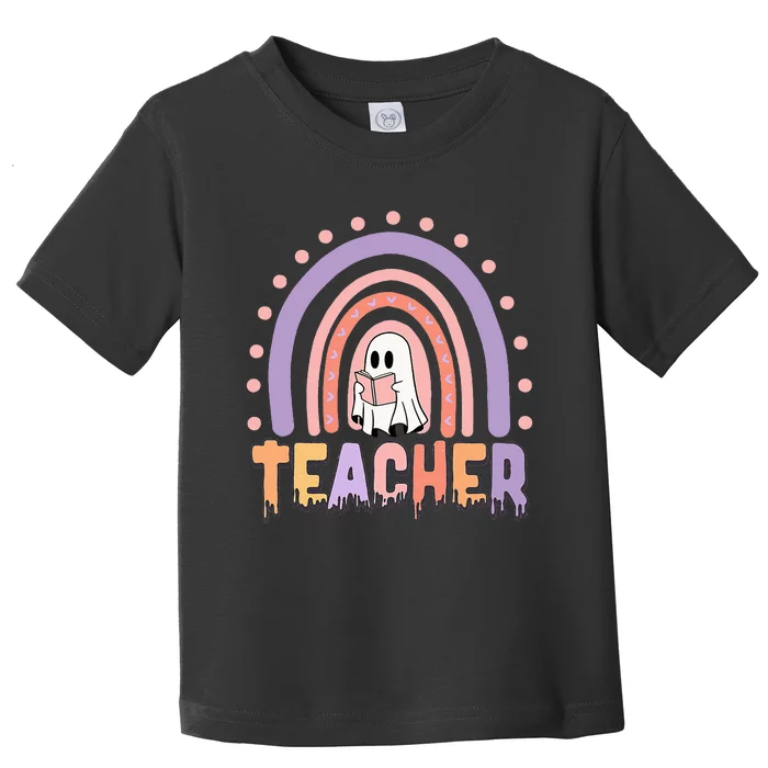 Halloween Rainbow Teacher Reading Ghost Toddler T-Shirt