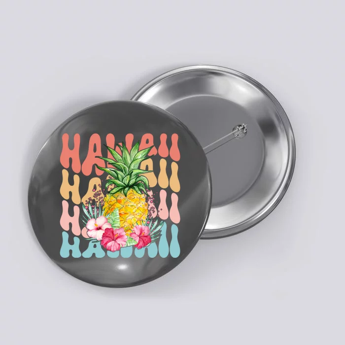 Hawaii Retro Tropical Pineapple Floral Button