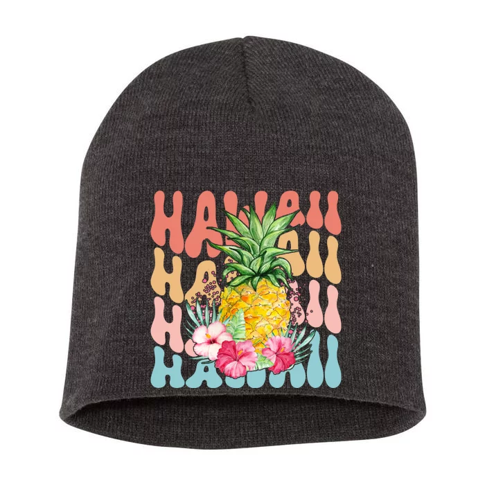 Hawaii Retro Tropical Pineapple Floral Short Acrylic Beanie