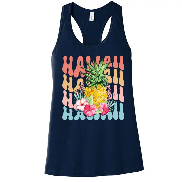 Hawaii Retro Tropical Pineapple Floral Women's Racerback Tank