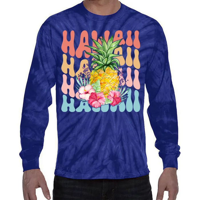 Hawaii Retro Tropical Pineapple Floral Tie-Dye Long Sleeve Shirt