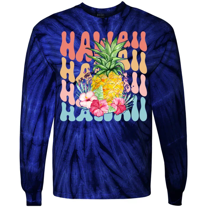 Hawaii Retro Tropical Pineapple Floral Tie-Dye Long Sleeve Shirt