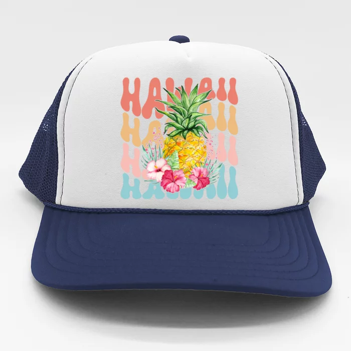 Hawaii Retro Tropical Pineapple Floral Trucker Hat