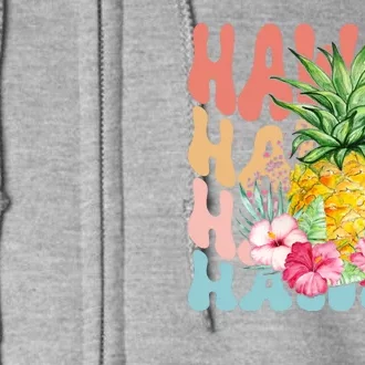 Hawaii Retro Tropical Pineapple Floral Full Zip Hoodie