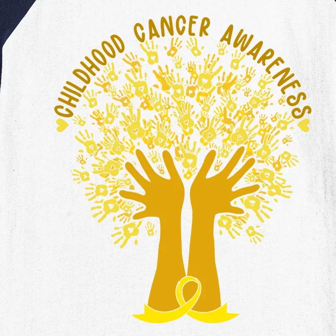 Handprint Ribbon Tree Childhood Cancer Awareness Baseball Sleeve Shirt