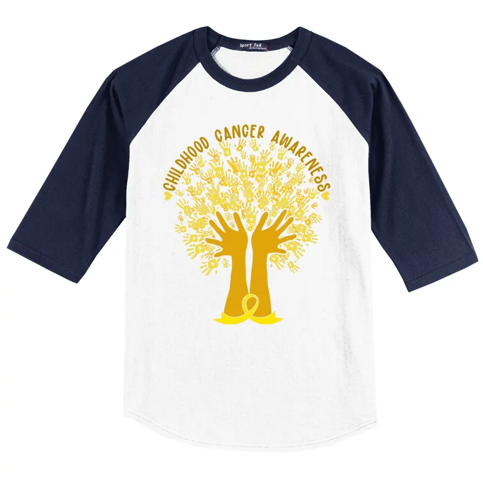 Handprint Ribbon Tree Childhood Cancer Awareness Baseball Sleeve Shirt