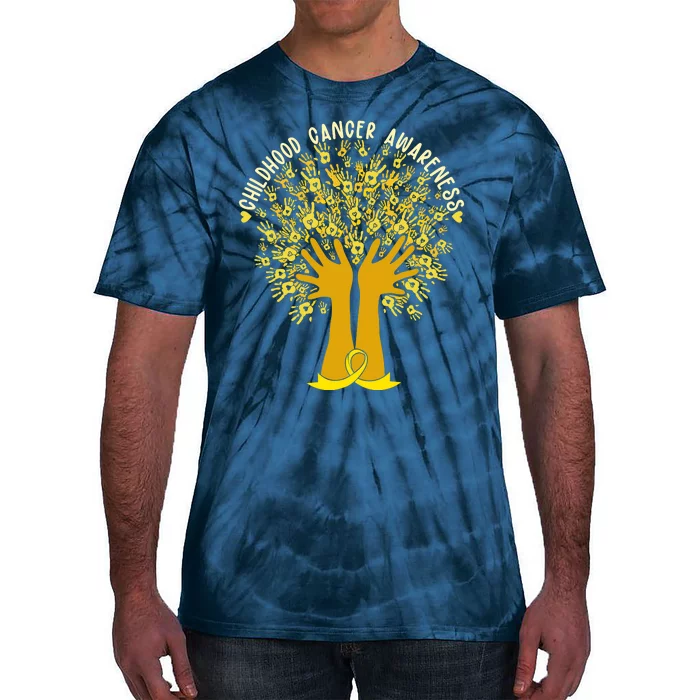 Handprint Ribbon Tree Childhood Cancer Awareness Tie-Dye T-Shirt