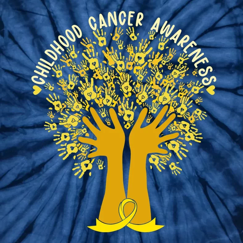 Handprint Ribbon Tree Childhood Cancer Awareness Tie-Dye T-Shirt