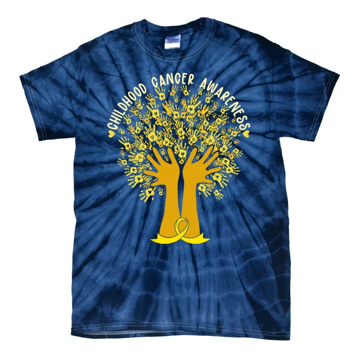 Handprint Ribbon Tree Childhood Cancer Awareness Tie-Dye T-Shirt