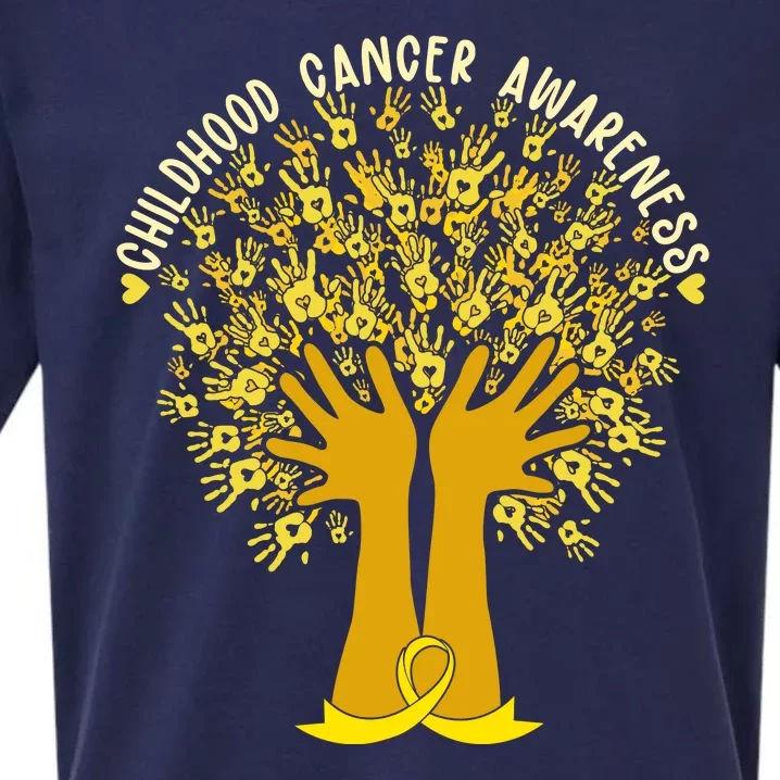 Handprint Ribbon Tree Childhood Cancer Awareness Sueded Cloud Jersey T-Shirt