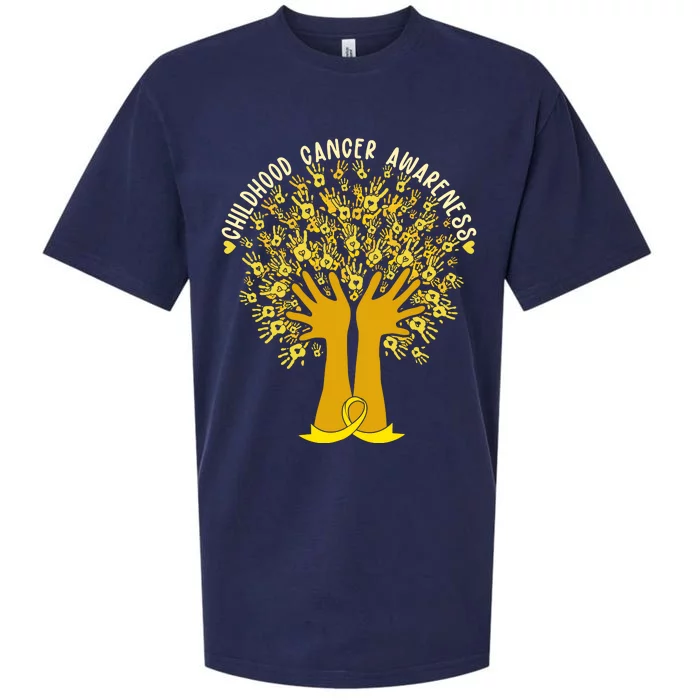 Handprint Ribbon Tree Childhood Cancer Awareness Sueded Cloud Jersey T-Shirt