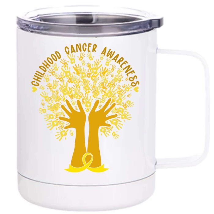 Handprint Ribbon Tree Childhood Cancer Awareness Front & Back 12oz Stainless Steel Tumbler Cup