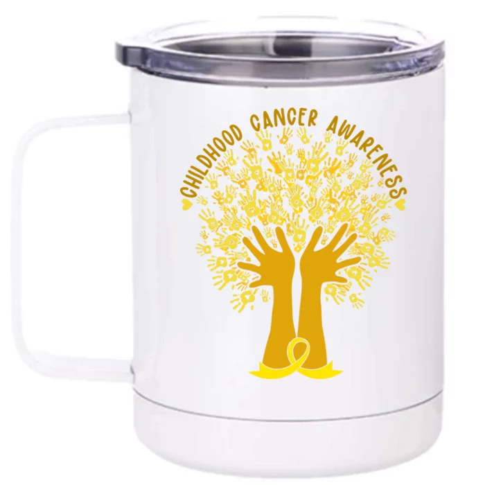 Handprint Ribbon Tree Childhood Cancer Awareness Front & Back 12oz Stainless Steel Tumbler Cup