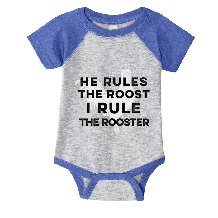 He Rules The Roost I Rule The Rooster Funny Boss Chickens Infant Baby Jersey Bodysuit