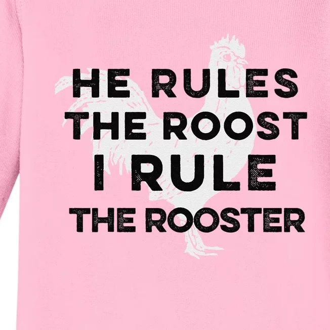 He Rules The Roost I Rule The Rooster Funny Boss Chickens Baby Long Sleeve Bodysuit