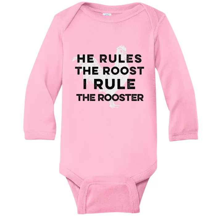 He Rules The Roost I Rule The Rooster Funny Boss Chickens Baby Long Sleeve Bodysuit