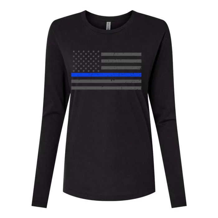 Honor Respect Thin Blue Line Flag Gift Police Gift Womens Cotton Relaxed Long Sleeve T-Shirt