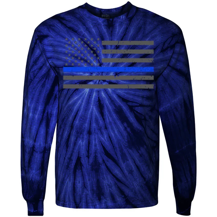 Honor Respect Thin Blue Line Flag Gift Police Gift Tie-Dye Long Sleeve Shirt