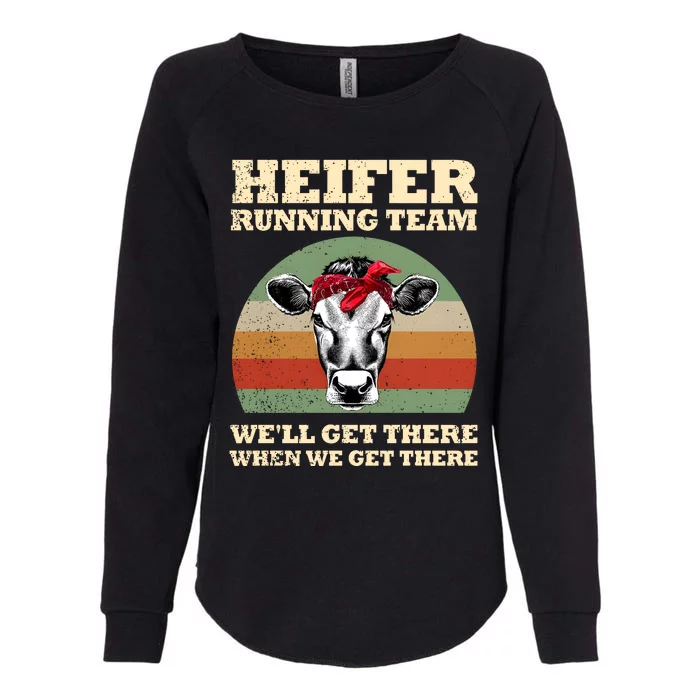 Heifer Running Team Vintage Retro Cow Womens California Wash Sweatshirt