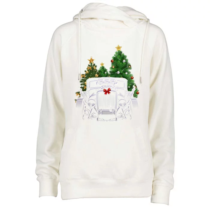 Hot Rod Ugly Christmas Classic American Car Lover Gift Womens Funnel Neck Pullover Hood